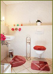 Bad mit Dusche, WC, Waschplatz, Fön
